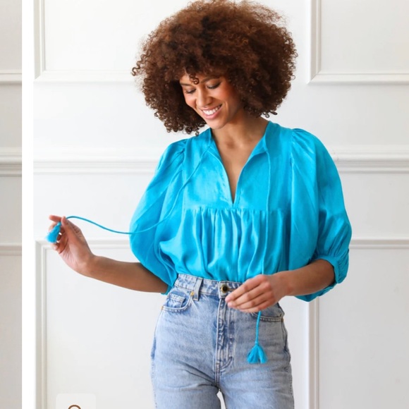 Mille Tops - Mille THALIA TOP IN AQUA LINEN